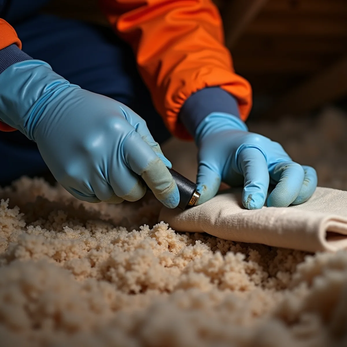 Technician inspecting and sealing attic ductwork in an older Orange Park, FL home