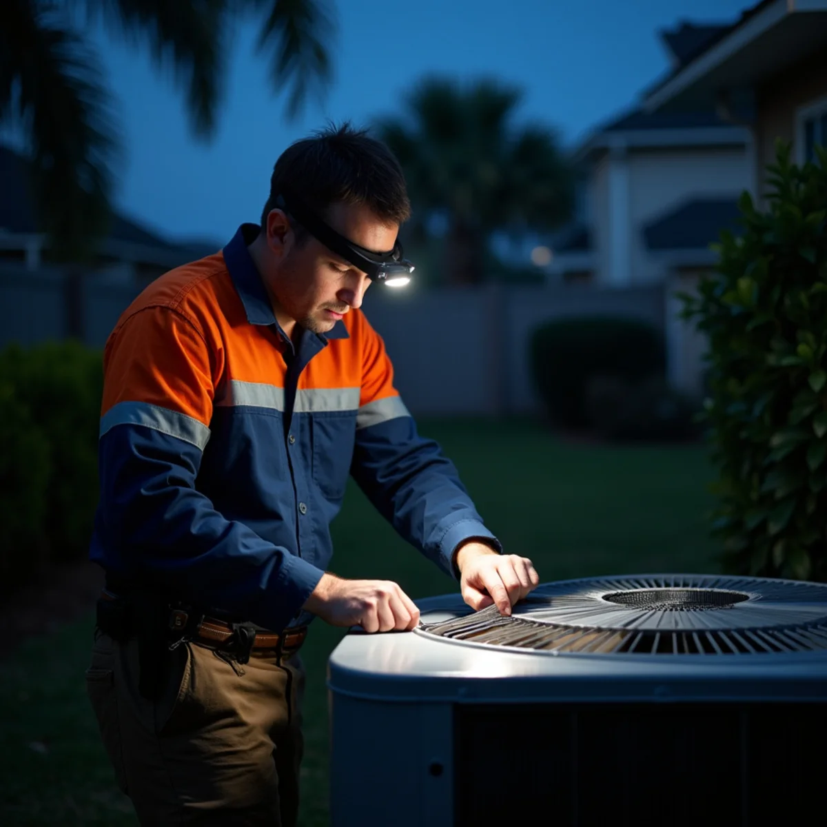 HVAC technician arriving for a 24/7 emergency AC repair at an Orange Park, FL home